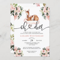 Oh Deer Baby Shower Watercolor Botanical Floral Invitation