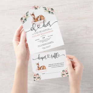 Oh Deer Baby Shower Watercolor Floral All In One Invitation