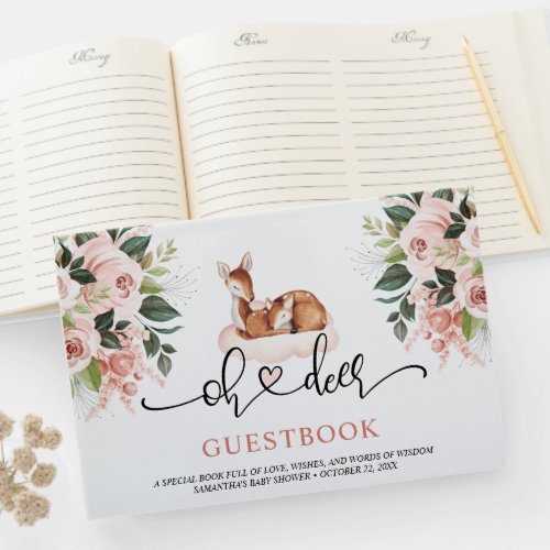 Oh Deer Baby Shower Watercolor Floral Fawn Doe Guest Book