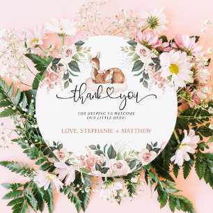 Oh Deer Baby Shower Watercolor Floral Thank You Card