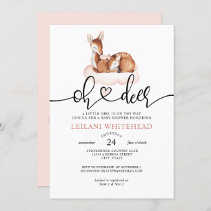Oh Deer Baby Shower Watercolor Pink Cloud Invitation