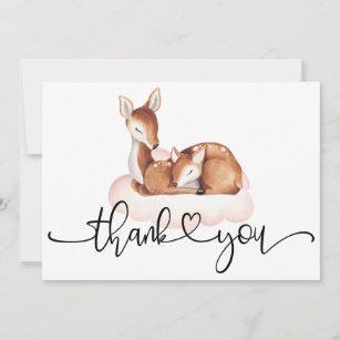 Oh Deer Baby Shower Watercolor Pink Cloud Thank You Card