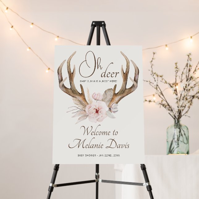 Oh Deer Baby Shower Welcome Sign – Boho Woodland F (In Situ (Stand))