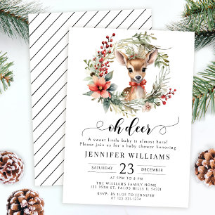 Oh deer baby winter wreath baby shower invitation