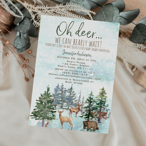 Oh Deer Bearly Wait Forest Boy Country Baby Shower Invitation