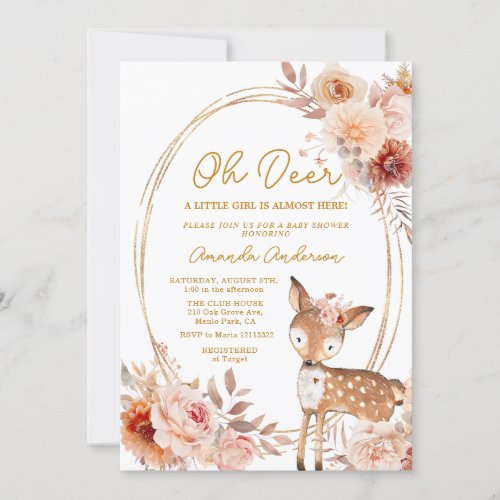 Oh Deer Beige Floral Baby Shower invitation