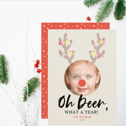 Oh Deer Beige Funny Christmas Holiday Photo Card