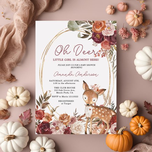 Oh Deer Beige Marsala Baby Shower invitation