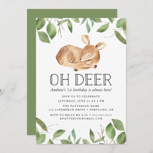 Oh Deer  Birthday Party Invitation