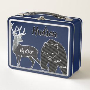 Oh Deer Black Bear retro Typography Quotes Metal Lunch Box