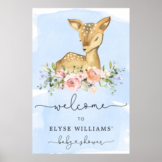 Oh Deer Blue Baby Shower Welcome Sign (Front)