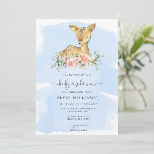 Oh Deer Blue Boy Baby Shower Invitation