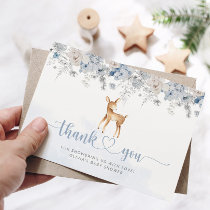 Oh deer blue silver boy baby shower thank you card