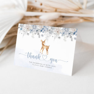 Oh deer blue silver boy baby shower thank you card