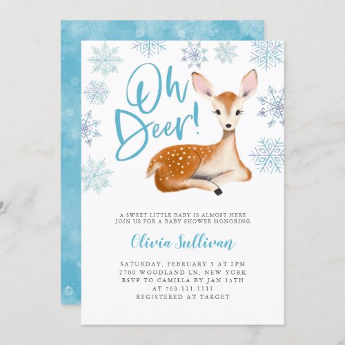 Oh Deer Blue Winter Baby Shower Invitation