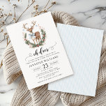 Oh deer bow winter Christmas baby boy shower Invitation<br><div class="desc">Embrace the festive charm with our elegant watercolor Christmas wreath baby boy shower invitation. Adorned with winter berries, pine tree branches, dried flowers, and a delightful deer wearing a blue bow, this invitation exudes holiday warmth. The playful message, 'Oh deer, a sweet little baby is almost here, ' adds a...</div>