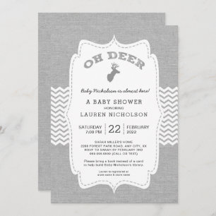 OH DEER Buck Baby Shower, rustic gray white Invitation