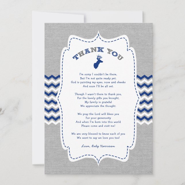 Oh Deer Buck Baby Shower thank you note + poem Card (Front)