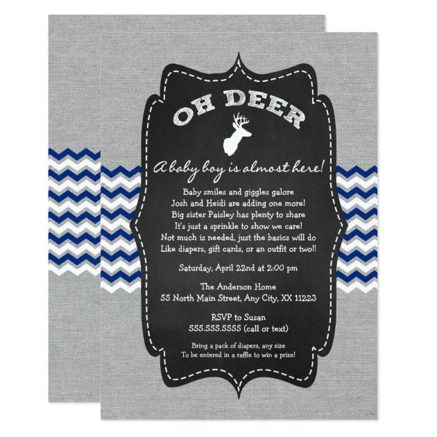 Oh Deer Buck Baby Sprinkle Navy Gray White Invitation