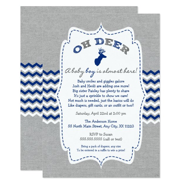 Oh Deer Buck Baby Sprinkle Navy Grey White Invitation