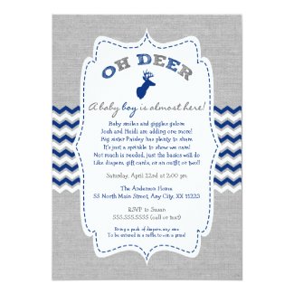 Oh Deer Buck Baby Sprinkle navy grey white Invitation