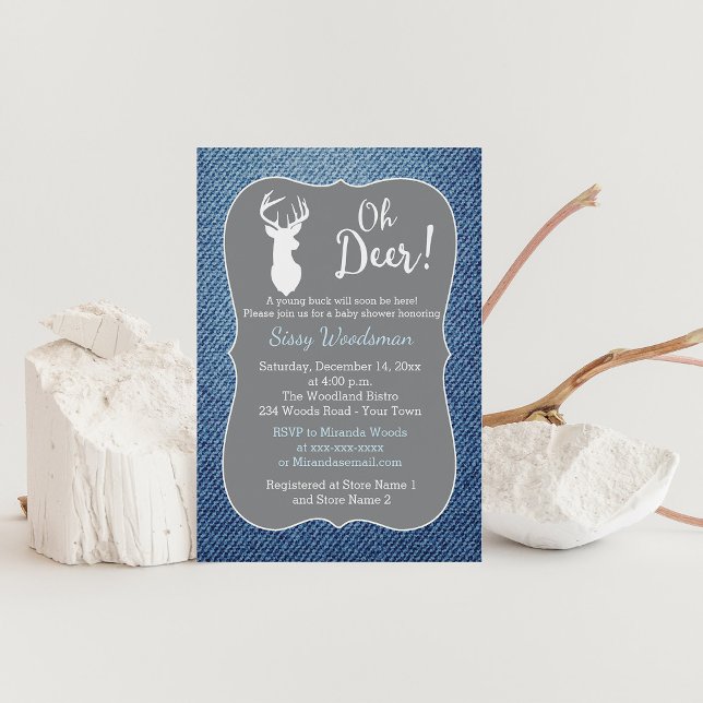 Oh Deer Buck Gray and Denim Boy Baby Shower Invitation (Creator Uploaded)