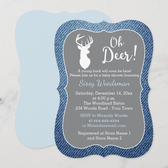 Oh Deer Buck Gray and Denim Boy Baby Shower Invitation (Front/Back)