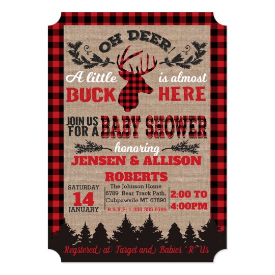 Oh Deer Buffalo Plaid Baby Shower Invitation Zazzle Com