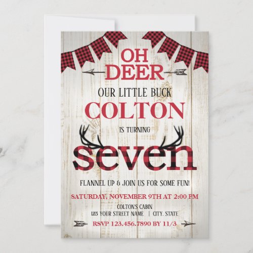 Oh Deer Buffalo Plaid Our Little Buck Birthday Invitation