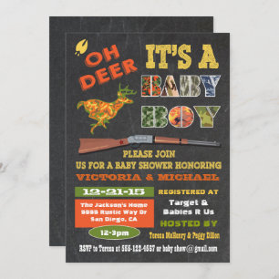 Oh Deer Chalkboard Camo Baby Shower Invitation