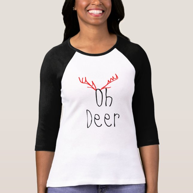 Oh Deer Christmas 3/4 sleeve Raglan T-shirt (Front)