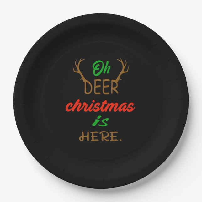 Oh Deer Christmas Celebration Holiday Design Paper Plates (Front)
