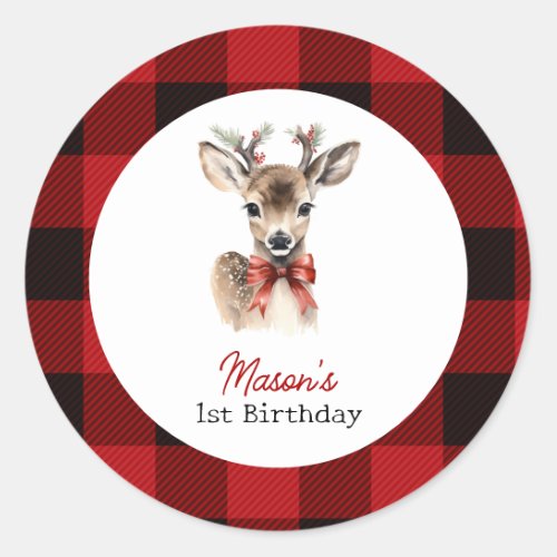 Oh Deer Christmas Deer Birthday  Classic Round Sticker