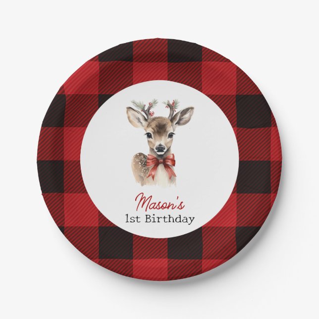 Oh Deer Christmas Deer Birthday  Paper Plates (Front)