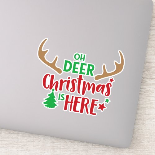 Oh Deer Christmas Is Here Christmas Tree Antlers Sticker