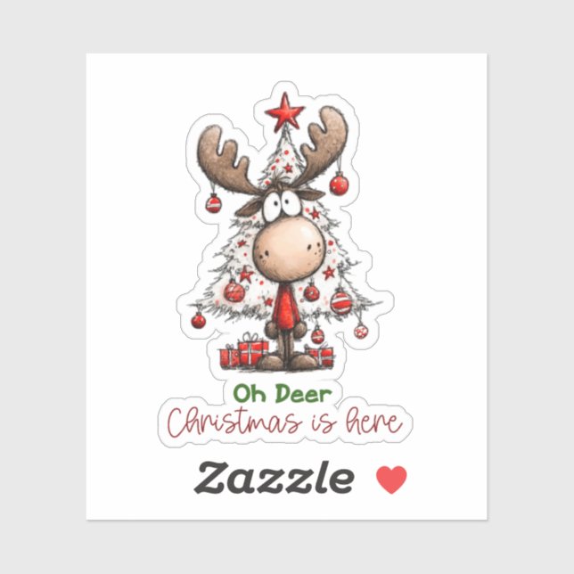 Oh Deer Christmas Is Here Cute Reindeer Christmas Sticker (Sheet)