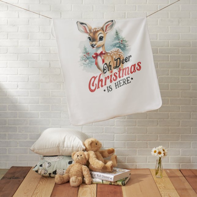 Oh Deer Christmas is Here - Festive Holiday Baby Blanket (In Situ)