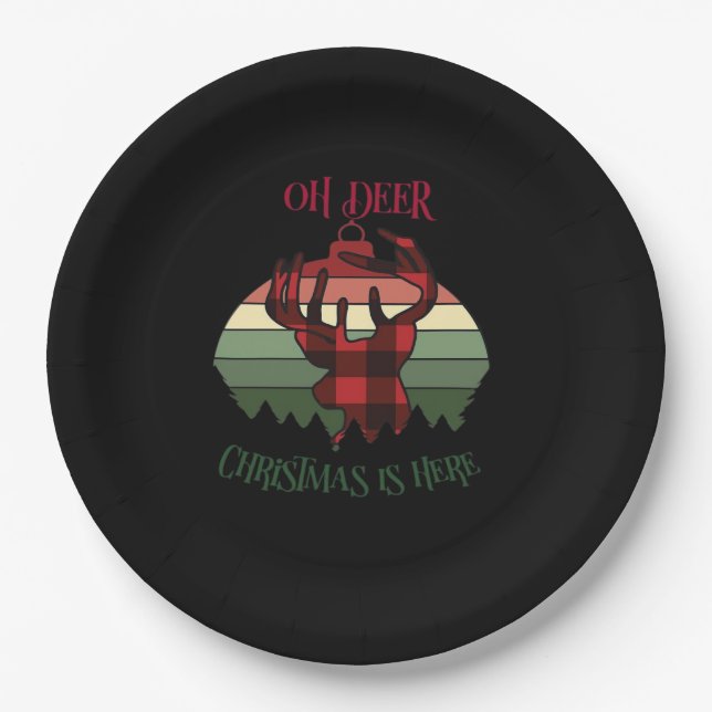Oh Deer Christmas Is Here Joyful Aesthetic  Paper Plates (Front)