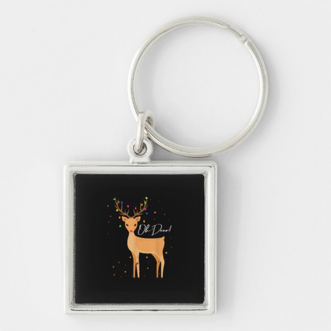 Oh Deer Christmas Light Pajama Cute Reindeer Holid Keychain (Front)