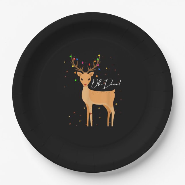 Oh Deer Christmas Light Pajama Cute Reindeer Holid Paper Plates (Front)