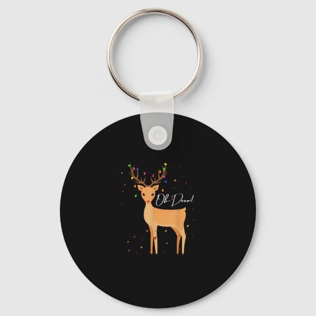 Oh Deer Christmas Light Pajama Cute ReindeKeychain Keychain (Front)