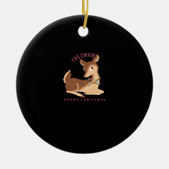 Oh Deer Christmas Modern Design Ceramic Ornament (Front)