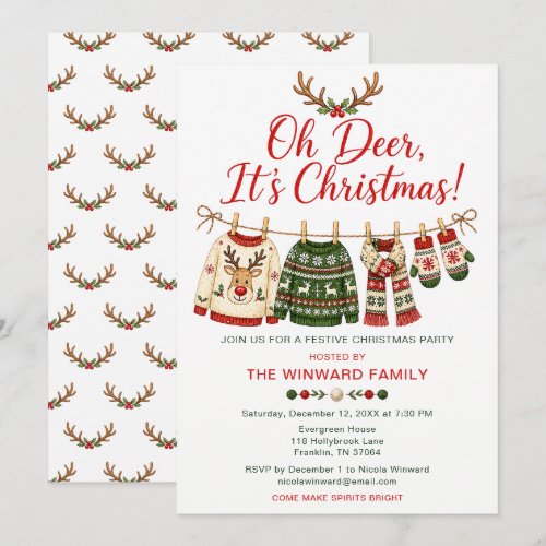 Oh Deer Christmas Party Ugly Sweater Invitation
