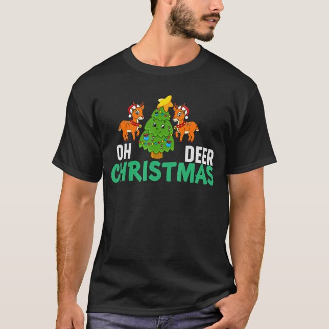 Oh Deer Christmas Santa Hat Xmas PJ costume T-Shirt (Front)