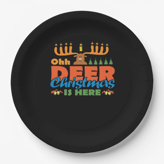 Oh Deer Christmas Too Classic Holiday Style  Paper Plates (Front)
