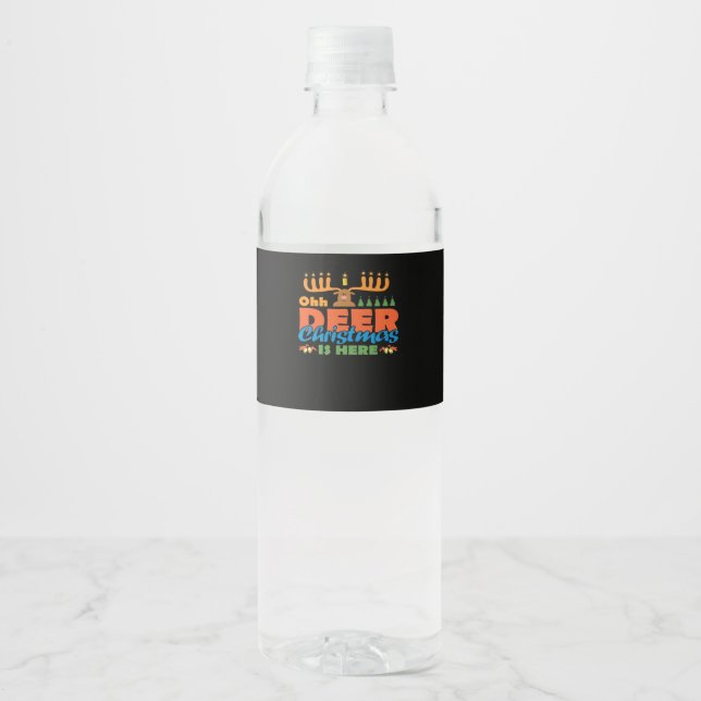 Oh Deer Christmas Too Classic Holiday Style  Water Bottle Label (Front)