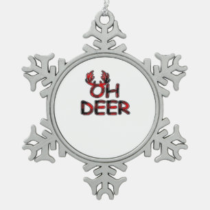 Oh Deer Clean Layout Snowflake Pewter Christmas Ornament