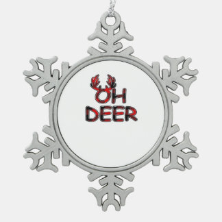 Oh Deer Clean Layout Snowflake Pewter Christmas Ornament