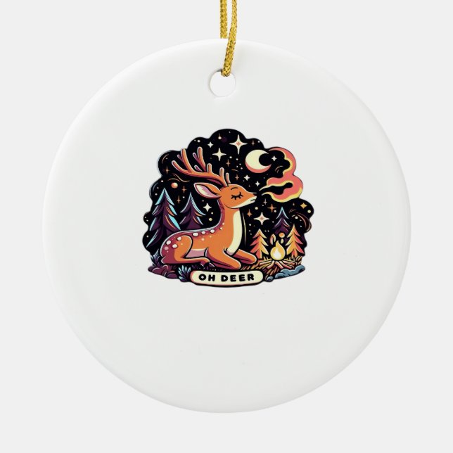 Oh Deer Contemporary Graphic Vibe Ceramic Ornament (Front)