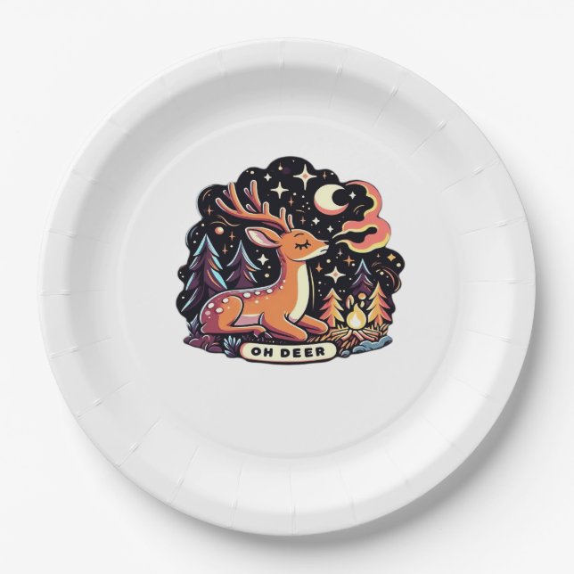 Oh Deer Contemporary Graphic Vibe  Paper Plates (Front)